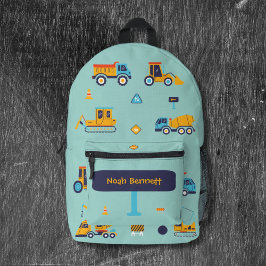 Mochila Impresa Vehículos de Construcción de Nombre Personalizado