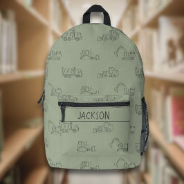Mochila Impresa Vehículos de Construcción Escuela Niños Nombre Ver