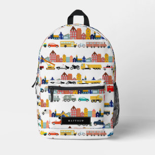 Mochila Impresa Vehículos de transporte urbano camiones coches niñ