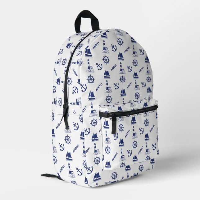 Mochila Impresa Vela Patrón ilustrativo Marina Azul+Blanco (Esquina izquierda trasera)