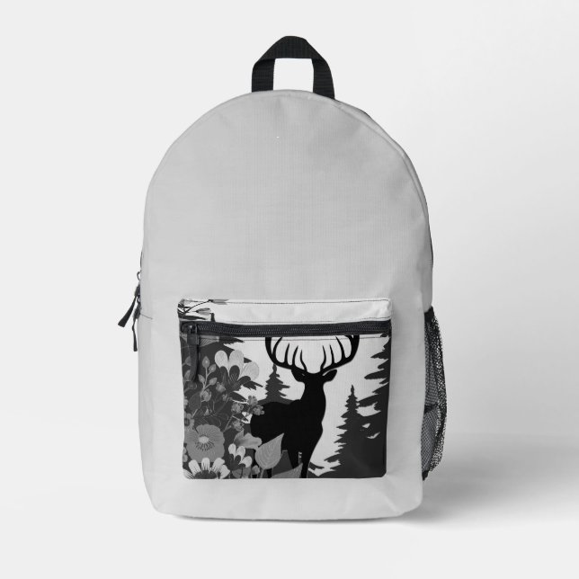Mochila Impresa Venado con gran rack fuera del bosque (Anverso)