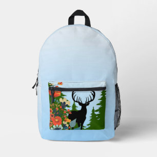 Mochila Impresa Venado con gran rack fuera del cielo azul del bosq