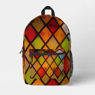 Mochila Impresa Ventana de Vidrio Emplomado Patrón de Diamante 