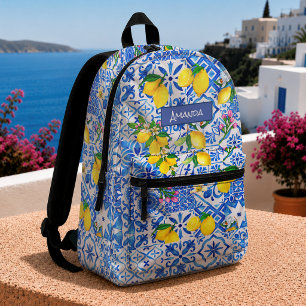 Mochila Impresa Verano Azul Siciliano Mayólica Cítrico Mediterráne