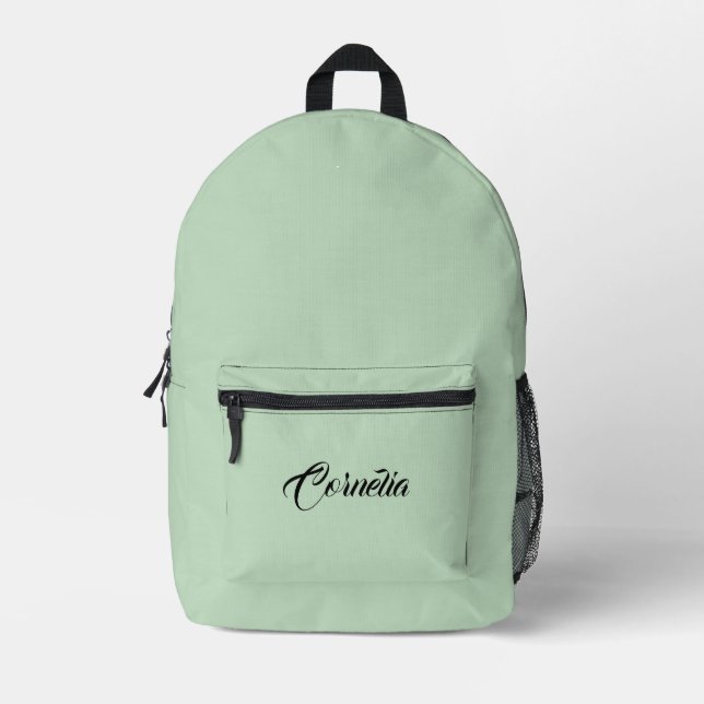 Mochila Impresa Verde amarillo pastel | Nombre personalizado negro (Anverso)