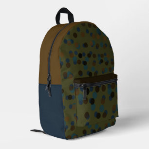 Mochila Impresa verde, azul, marrón, bronce y lunares negros