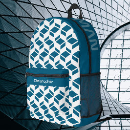 Mochila Impresa Verde azulado de patrón repetido moderno blanco