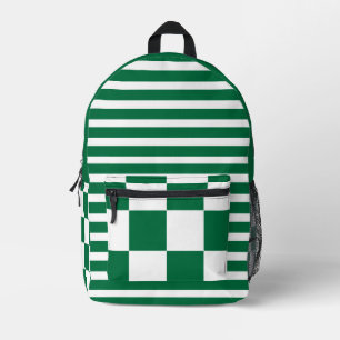 Mochila Impresa Verde Botella Blanco Vintage A Cuadros Y Rayas