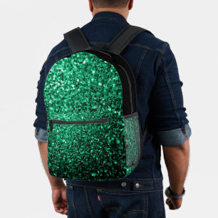Mochila Impresa Verde esmeralda purpurina brillo falso y negro