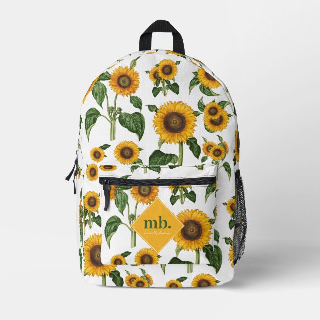Mochila Impresa Verde Foliage botánico de los girasoles (Anverso)
