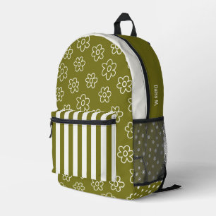 Mochila Impresa Verde Oliva Retro Personalizado de Margaritas y Ra