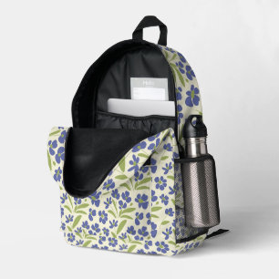 Mochila Impresa Verde Orgánico Floral Azul En Crema 0111A
