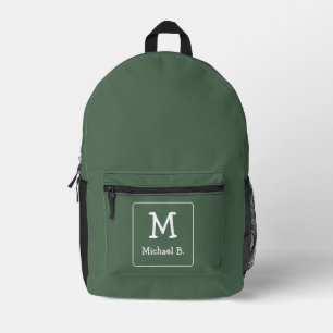 Mochila Impresa Verde oscuro con nombre y monograma en blanco