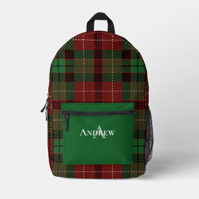 Mochila Impresa Verde, rojo, negro, plano personalizado (Anverso)