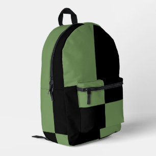 Mochila Impresa Verde Salvia Patrón de Cuadrados Negros