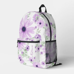 Mochila Impresa Verde violeta personalizado, flores acuáticas