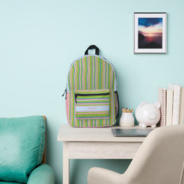 Mochila Impresa Verde y rosa rayado monogramado