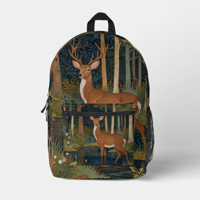 Mochila Impresa Verdor rústico del bosque de renos boho (Anverso)