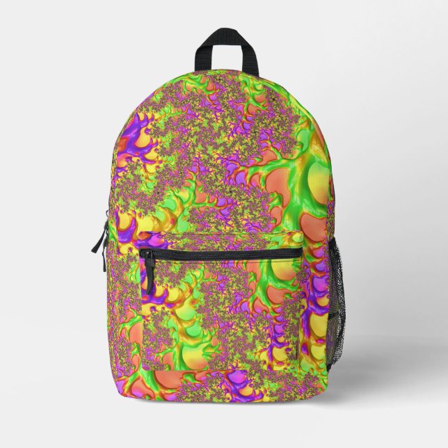 Mochila Impresa Viaje Con Ácido Colorido Psicodélico Resumen Fract (Anverso)