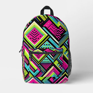 Mochila Impresa Vibes retro geométricas neonesas