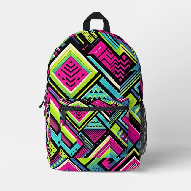 Mochila Impresa Vibes retro geométricas neonesas (Anverso)