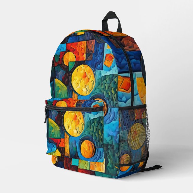 Mochila Impresa Vibrant Dreams Geometry – Bold Modern Abstract Art (Esquina derecha trasera )