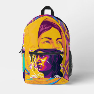 Mochila Impresa Vibrant Stylized Portrait with Abstract Elements