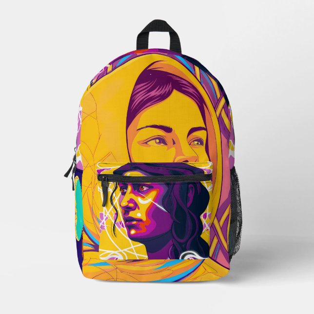 Mochila Impresa Vibrant Stylized Portrait with Abstract Elements (Anverso)