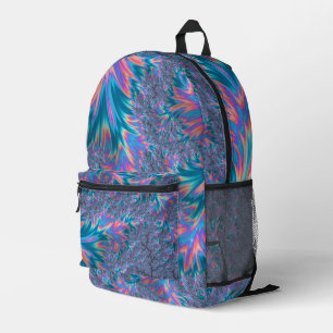 Mochila Impresa Vibrante Groovy Trippy Bohemio Coral Teal Fractal