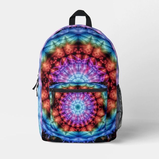 Mochila Impresa Vibrante Kaleidoscope Mandala Arte colorido (Anverso)