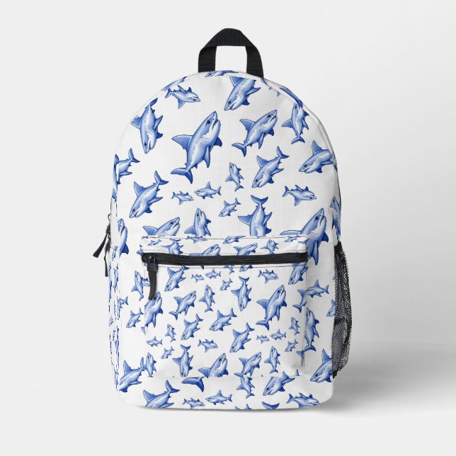 Mochila Impresa Vibrante patrón de tiburón azul (Anverso)