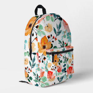 Mochila Impresa Vibrante patrón floral de acuarela naranja y azul
