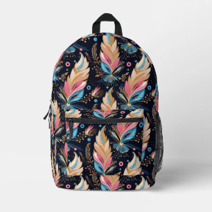 Mochila Impresa Vibrante Plumas Tribales Boho Coloridas Estética O