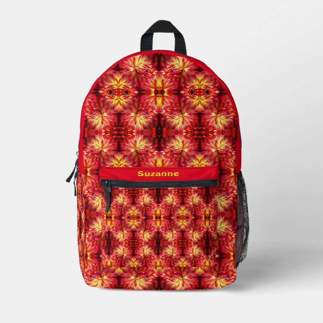 Mochila Impresa Vibrante resumen rojo de la flor de Dahlia persona (Anverso)