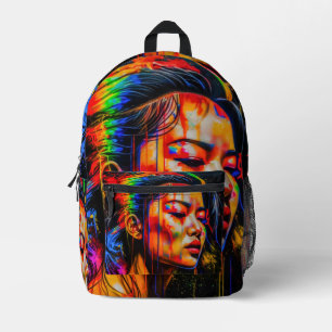 Mochila Impresa Vibrante retrato neón - Resumen de arte expresioni