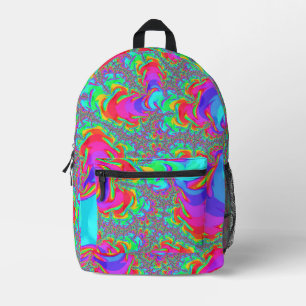 Mochila Impresa Vibrante retro trippy Neon Rainbow Fractal Art