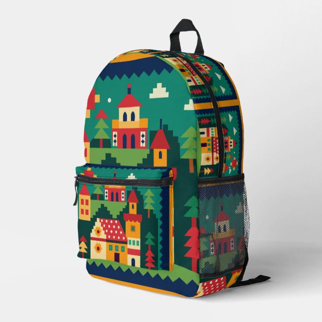 Mochila Impresa Vibrante Village Art (Esquina derecha trasera )