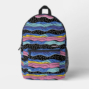 Mochila Impresa Vibrantes líneas onduladas abstractas con puntos d