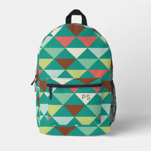 Mochila Impresa Vibrantes y coloridas Iniciales de Monograma Verde