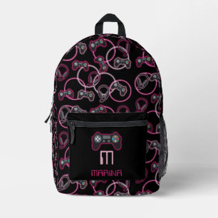 Mochila Impresa Videojuego Neon Pink Chicas Patrón Monograma Escue