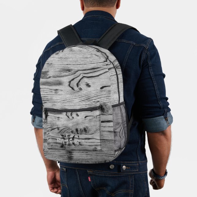 Mochila Impresa Viñeta rústica de madera quemada gris carpintero M (Insitu (Modelo))