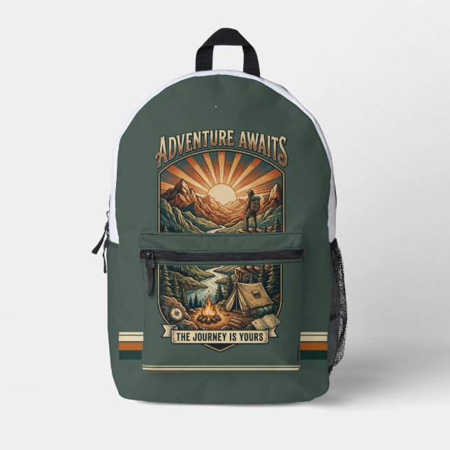Mochila Impresa Vintage Adventure Awaits Retro (Anverso)