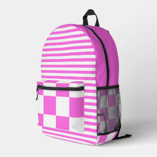 Mochila Impresa Vintage blanco rosado de bblegum, con rayas y veri