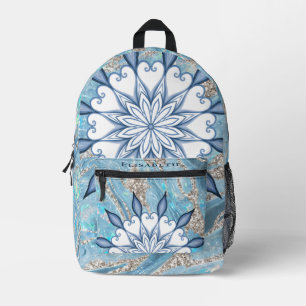Mochila Impresa Vintage Blue Witchy Floral Mandala Añadir tu nombr