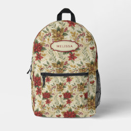 Mochila Impresa Vintage Elegante Red & Gold Poinsettia Floral