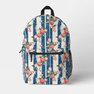 Mochila Impresa Vintage Fresa Azul Cottagecore