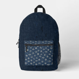 Mochila Impresa Vintage Índigo Japonés Floral Superpuesto