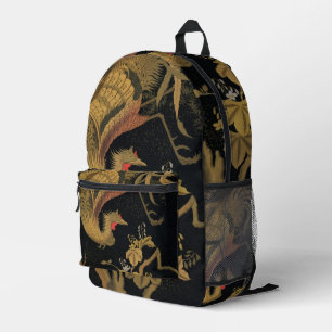 Mochila Impresa Vintage japonés Phoenix Gold Black Bird