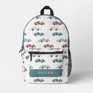 Mochila Impresa Vintage Race Car Pattern Boy White