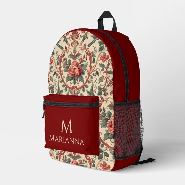 Mochila Impresa Vintage Rose & Bird Pattern Romantic Art Nouveau (Esquina derecha trasera )